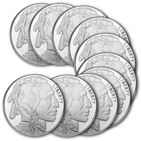 (10) Buffalo Silver Rounds, 1 oz. Each