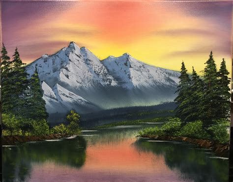 Gray Mountain. Painting #42. Vibrant Sky, Majestic Mountain, and Lush ...