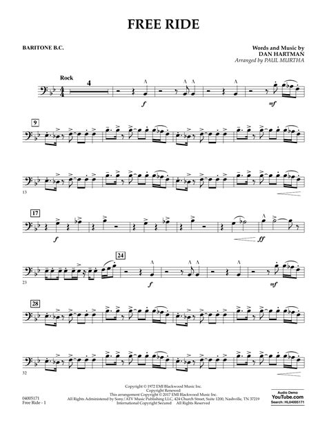 Free Ride - Baritone B.C. Sheet Music | Paul Murtha | Concert Band