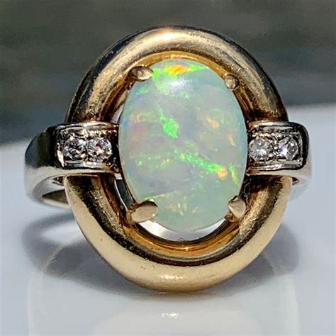 Opal Ring Vintage Australian Opal Engagement Ring Colorful 2.0 Carat ...