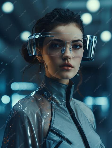 Premium AI Image | Woman with Smart Glasses Futuristic Technology AR