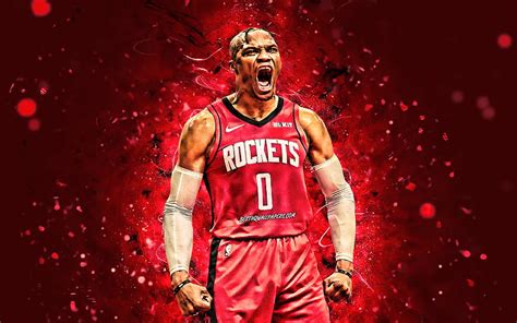 4K free download | Russell Westbrook, joy, Houston Rockets, NBA, red neon lights, basketball ...