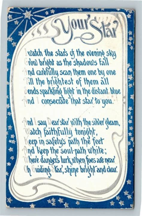 Star Greeting - Blue Scroll Poem " Your Bright Star" Vintage Postcard | Other / Unsorted ...