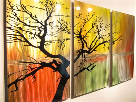 Tree in Silhouette- Metal Wall Art Contemporary Modern Decor- 3 panels · Inspiring Art Gallery ...