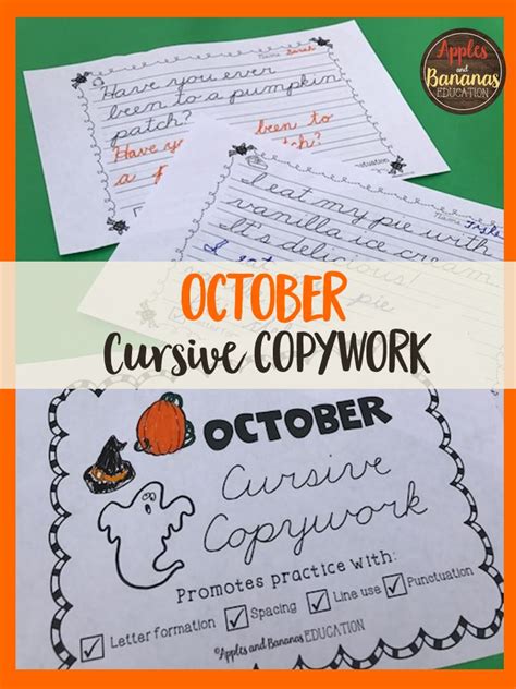 October Cursive Copywork Handwriting Practice