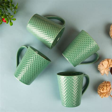 Buy Blue Ceramic Hand Crafted Pottery Coffee Mugs - Set of 4 Online in India - Wooden Street