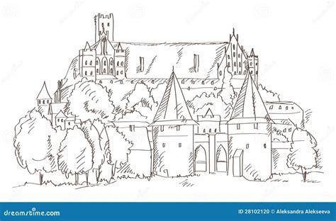 Castle Malbork In Poland Hand Drawing Stock Photo - Image: 28102120