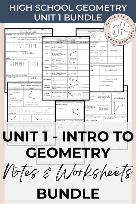 Geometry Unit 1 - Intro to Geometry - Notes and Worksheets Bundle