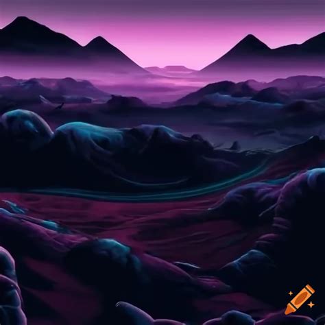 Dark pink and red psychedelic landscape