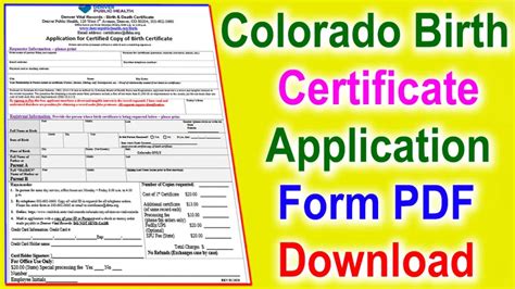 Colorado Birth Certificate Application PDF 2024