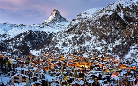 Switzerland, Mountains, Snow, Winter, Town, Matterhorn, Zermatt ...