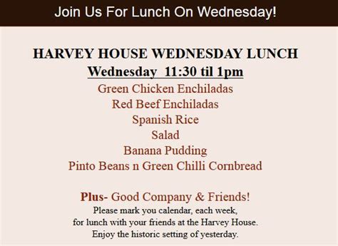 Harvey House Menu TODAY! - MySlaton.com