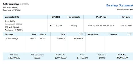 Independent Contractor Pay Stub Template Free - Printable Templates