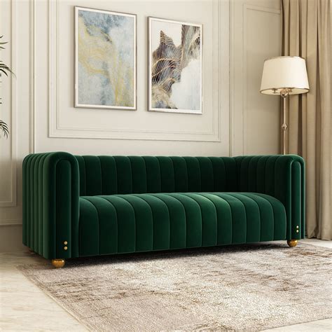 Buy Emerald Green Velvet Couch, 80 Inch Wide Mid-Century Modern Sofa ...