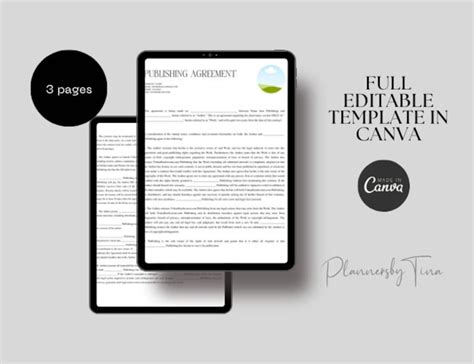 Editable Book Publishing Contract Template, Copywriter Business, Author ...