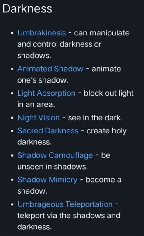 Abilities of powers (DARKNESS) | Writing inspiration prompts, Writing inspiration tips, Writing ...