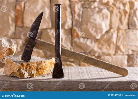 Hammer Tools Of Stonecutter Masonry Work Stock Photos - Image: 28945133