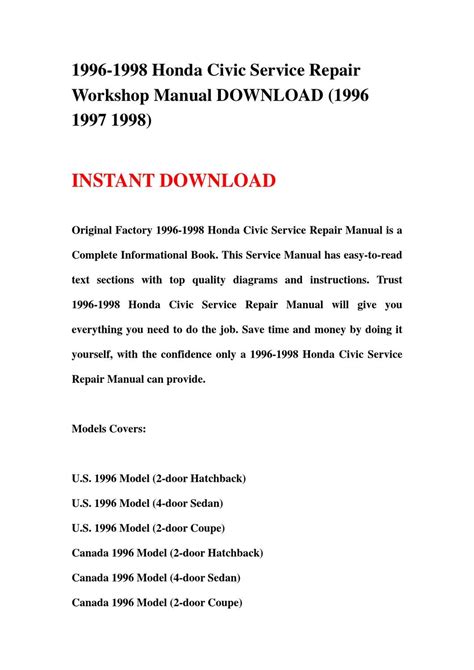 1996-1998 Honda Civic Service Repair Workshop Manual DOWNLOAD (1996 ...