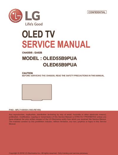 LG OLED55B9PUA, OLED65B9PUA chassis EA92B, Service Manual, Repair Schematics