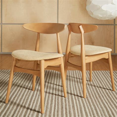 Chelsea Lane Mid Century Modern Beige Upholstered Wood Side Chairs, Set ...