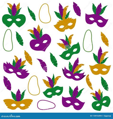 Mardi Gras Pattern with Mask Feathers and Necklaces Stock Vector ...