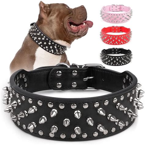 Spiked Dog Collar, Mushroom Rivet PU Leather Adjustable Wide Cat Dog ...