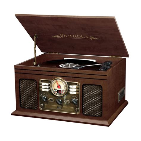 Victrola 7-in-1 Nostalgic Bluetooth Record Player with 3-speed Turntable with CD and Cassette ...