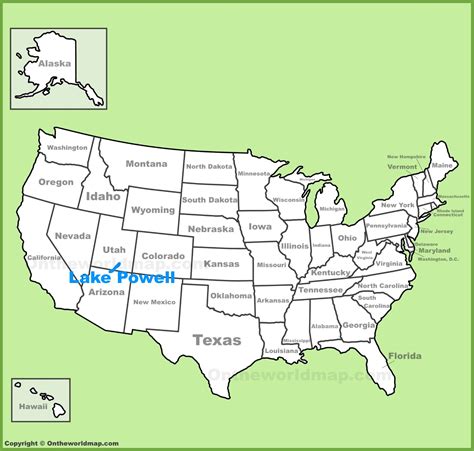 Lake Powell location on the U.S. Map - Ontheworldmap.com