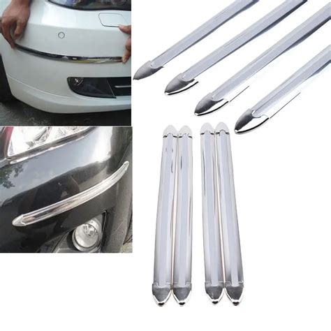 POSSBAY 4 Pcs Car Chrome Auto Rubber Car Bumper Guard Corner Strip Sticker Auto Body Protector ...