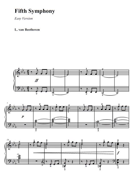 FIFTH SYMPHONY Easy Piano Sheet music | Easy Sheet Music