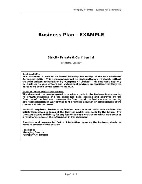 Free Printable Business Plan Sample Form (GENERIC)