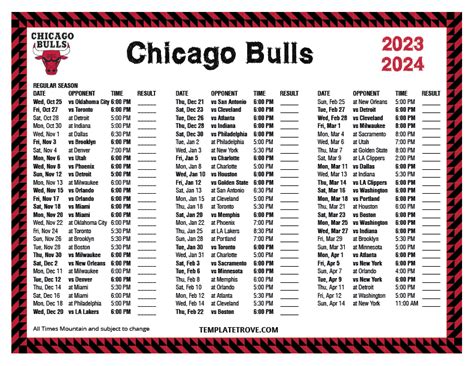 Printable 2023-2024 Chicago Bulls Schedule