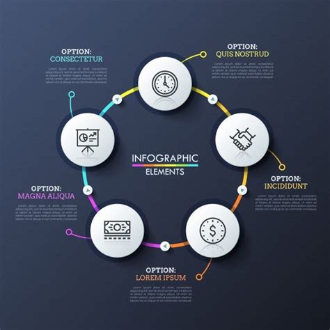 the info graphic elements are arranged in a circle on a dark background ...