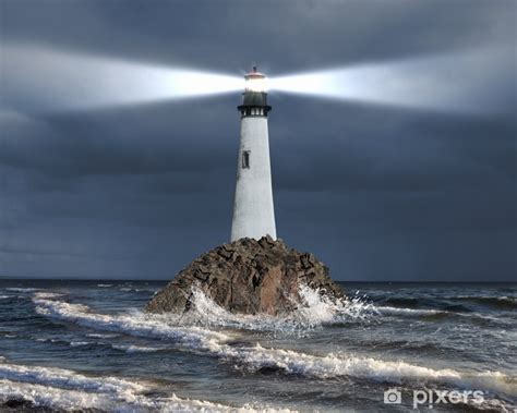 Wall Mural Lighthouse with a beam of light - PIXERS.US