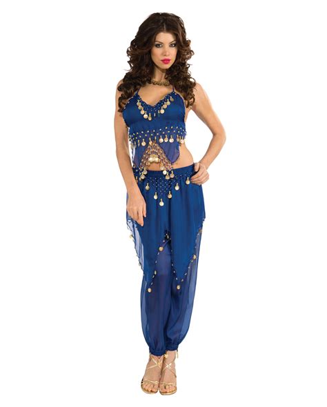 Belly dancer costume blue with coins for carnival | Horror-Shop.com