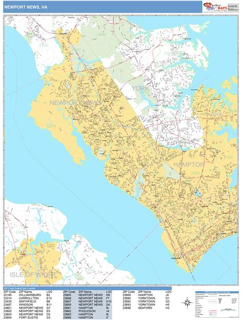 Newport News Virginia Wall Map (Basic Style) by MarketMAPS