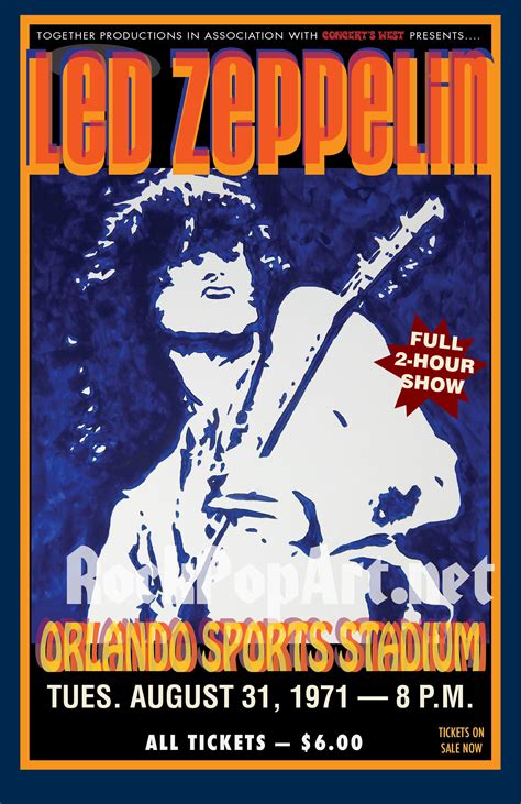 LED ZEPPELIN 1971 Orlando Concert Poster Re-imagined With Rock Pop Art Retro-vintage Style Looks ...