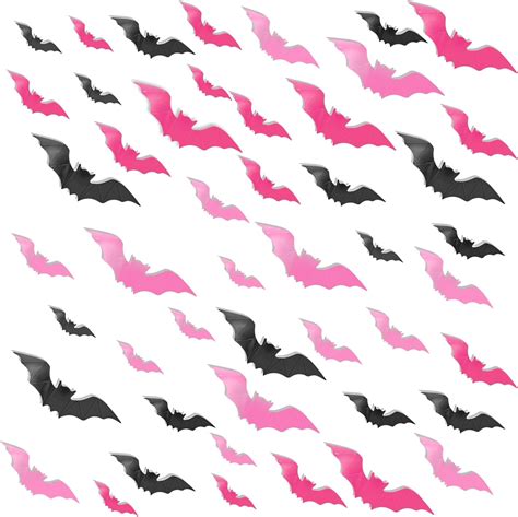 Amazon.com: 48Pcs Pink Halloween Bats Wall Decor, 3D Bats Halloween Decoration PVC Bats Wall Bat ...