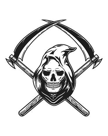 Vector Illustration Of Grim Reaper With Crossed Scythes Stock ...