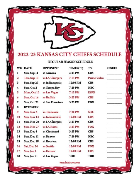 Printable Kc Chiefs 2022 Schedule - Customize and Print