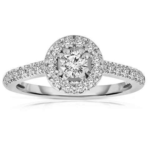 Half Carat Round cut Halo Diamond Engagement Ring in White Gold - JeenJewels