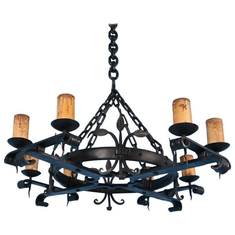 Antique Black Rustic Wrought Iron Danish Chandelier, circa 1910 For Sale at 1stdibs