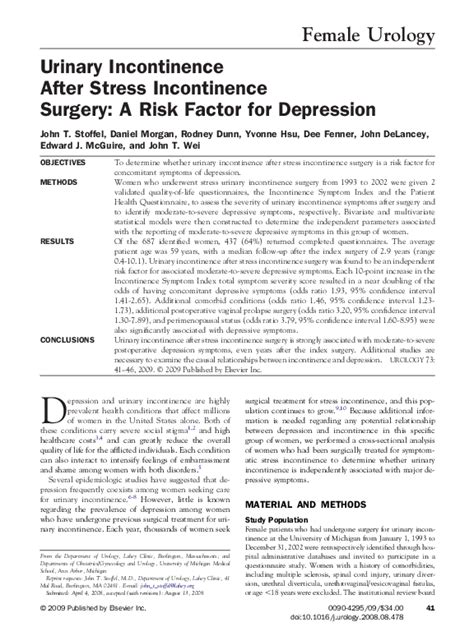 (PDF) Urinary Incontinence After Stress Incontinence Surgery: A Risk ...