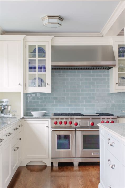 blue tiled splashback | White kitchen backsplash, White kitchen cabinets, Home decor kitchen