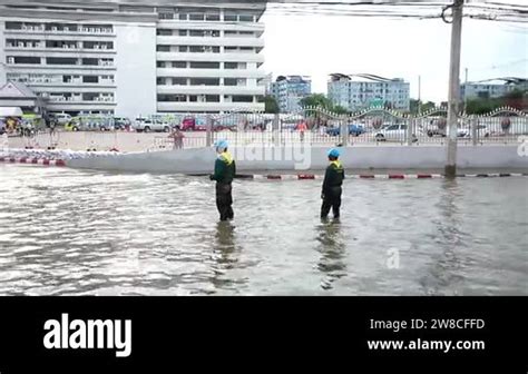 Nakhonratchasima, Thailand - October 21, 2021 : Aerial view Floods and flooded houses. Mass ...