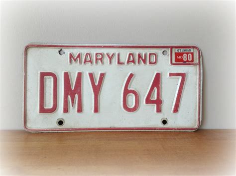 Vintage Maryland License Plate Car Tag 1980 Industrial Decor