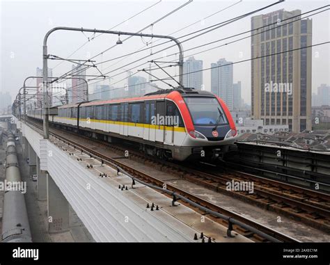 Shanghai metro line 3 train departs from Baoshan road station, Shanghai ...