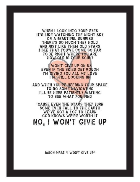 Items similar to Jason Mraz I Won't Give Up Song Lyrics Unframed 8x11.5 ...