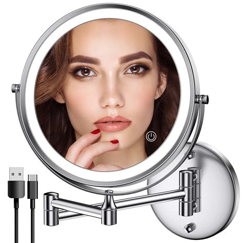 Buy Rocollos Rechargeable Wall ed Lighted Makeup Mirror Chrome, 8 Inch Double-Sided LED Vanity ...
