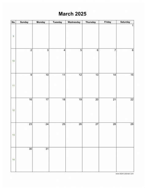 Download March 2025 Blank Calendar with US Holidays (vertical)